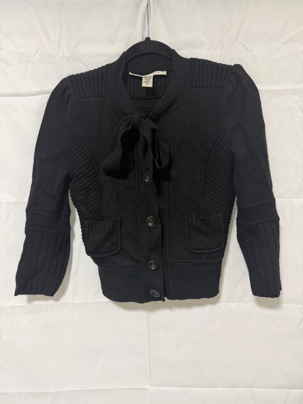 Diane Von Furstenberg Black Knit Bow-Tie Cardigan Blazer